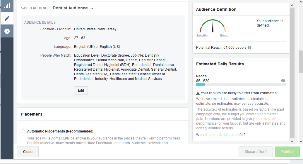 You can target whoever your heart wants with Facebook Ads with its intelligent, data-backed targeting options. For a head start, I am listing some of the targeting options you can use to unleash its full potential for your dental practice -